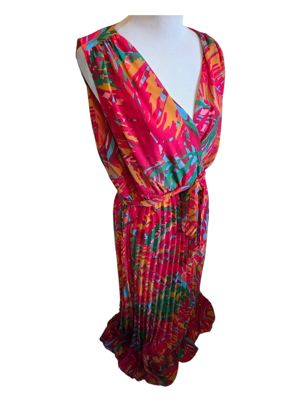 Studio One Pink Tropical Print Wrap Maxi Dress